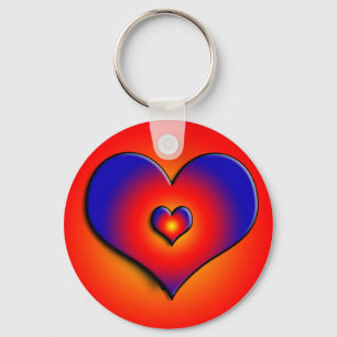 COLORFUL HEARTS, red blue orange Key Ring