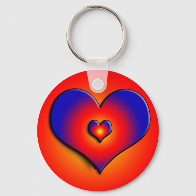 COLORFUL HEARTS, red blue orange Key Ring (Front)