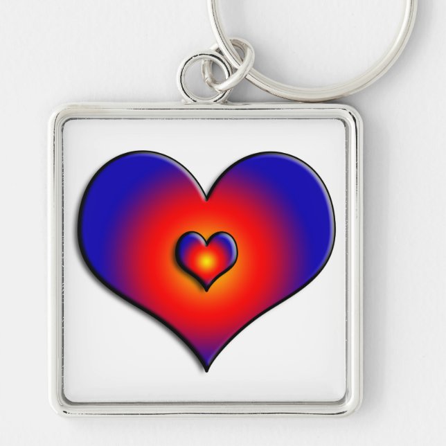COLORFUL HEARTS, red blue white Key Ring (Front)