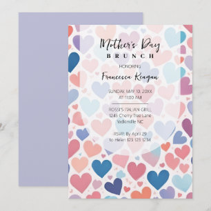 Colorful Hearts Vibrant Pastel Mothers Day Brunch Invitation