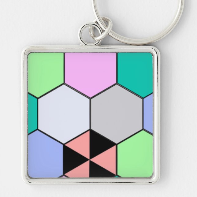 COLORFUL HEXAGON SHAPES KEY RING (Front)