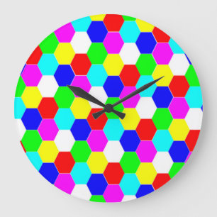 COLORFUL HEXAGONS LARGE CLOCK