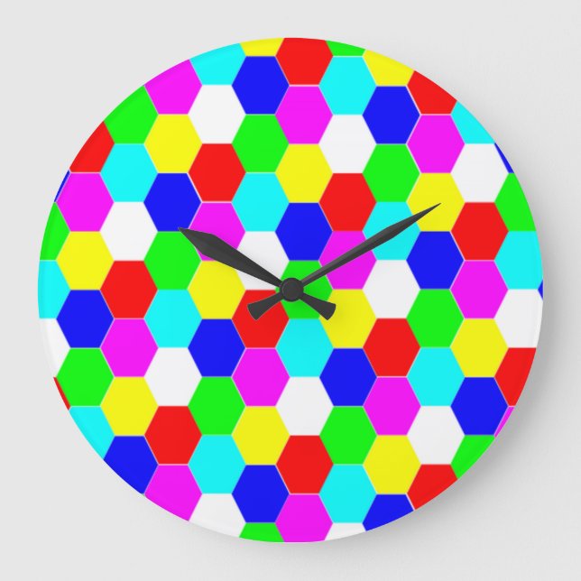 COLORFUL HEXAGONS LARGE CLOCK (Front)