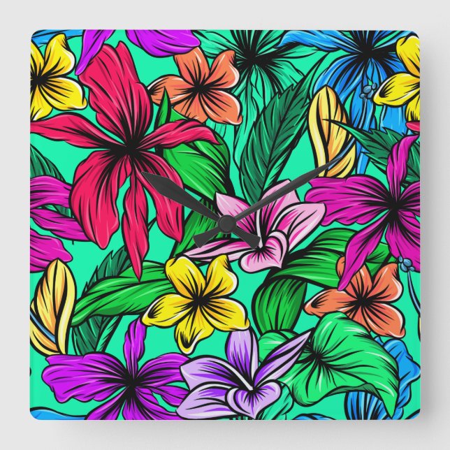 COLORFUL HIBISCUS  SQUARE WALL CLOCK (Front)