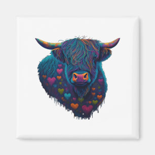 Colorful Highland Cow Valentines Day Farm Cow 2  Magnet