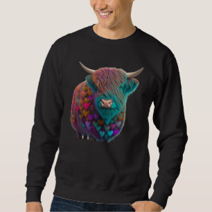 Colorful Highland Cow Valentine's Day Farm Cow   3 Sweatshirt