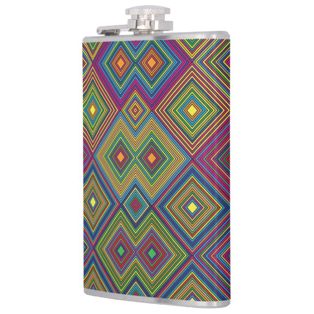 Colorful hip flask with a vibrant geometric  (Left)