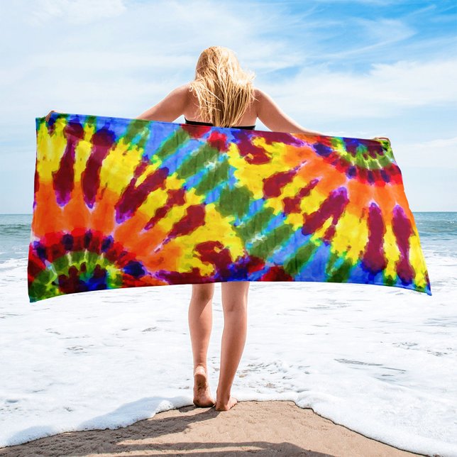 Colorful Hippie Rainbow Tie Dye  Beach Towel (Creator Uploaded)