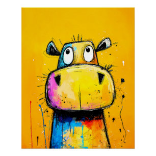 colorful hippopotamus in pop art comic style poster