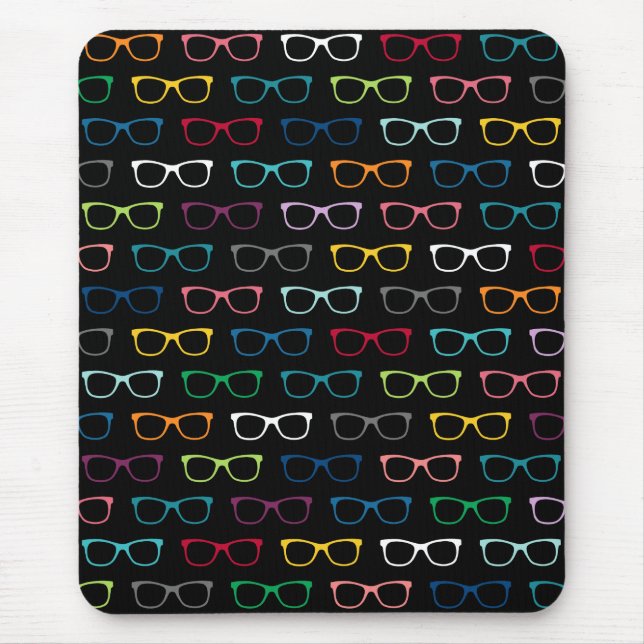 Colorful HIpster Glasses Pattern Black Mouse Pad (Front)