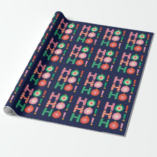 Colorful HO HO HO Navy Blue Christmas Gift Wrapping Paper