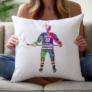 Colorful Hockey Player Cushion