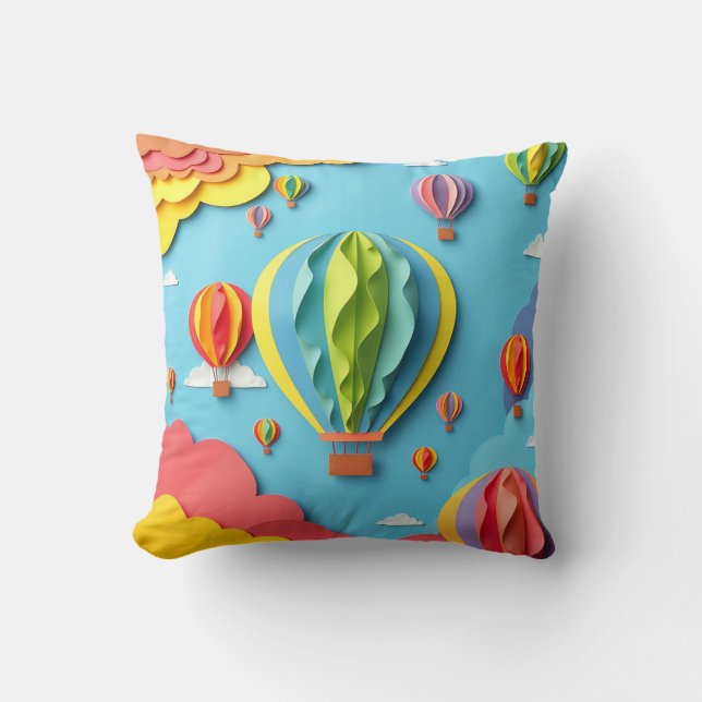 Colorful Hot Air Balloons Sky Pattern Cushion (Front)