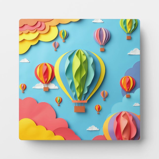 Colorful Hot Air Balloons Sky Pattern Plaque (Front)