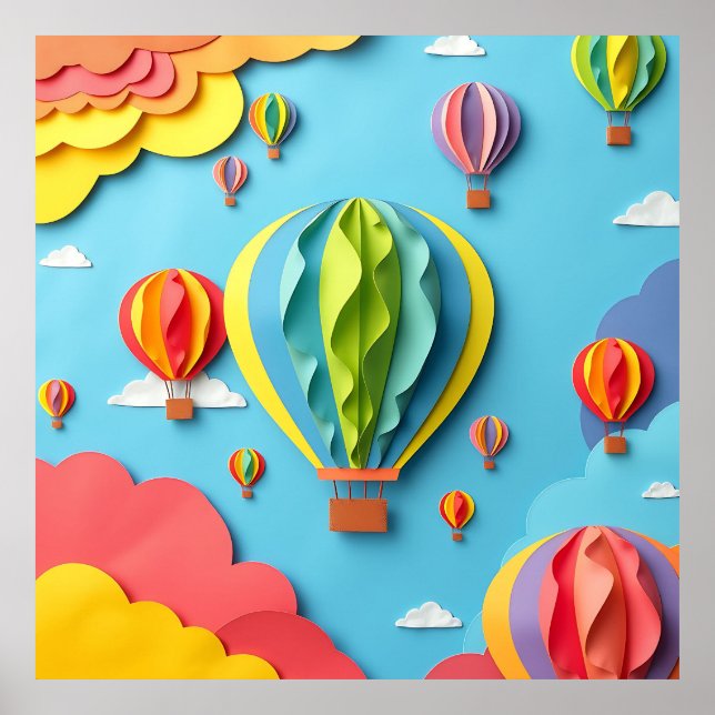 Colorful Hot Air Balloons Sky Pattern Poster (Front)