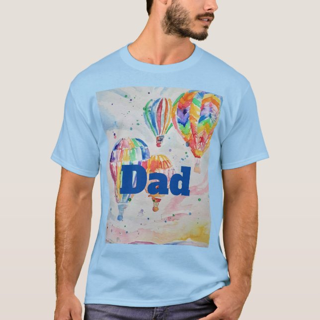 Colorful Hot Air Balloons Watercolour Painting T-Shirt (Front)