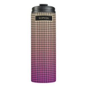 Colorful Houndstooth-Pink to Yellow Gradient- Thermal Tumbler
