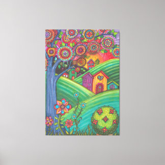 Colorful Houses Folk Art Canvas Print