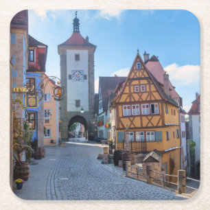 Colorful houses in Rothenburg, Germany Square Paper Coaster