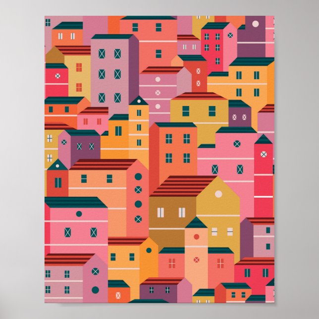 Colorful houses pattern in flat design style poster (Front)