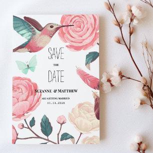 Colorful Hummingbird Floral Spring Save the Date Invitation