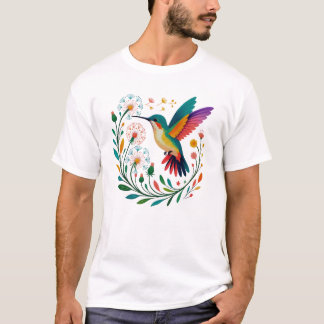 Colorful Hummingbird in Bloom T-Shirt