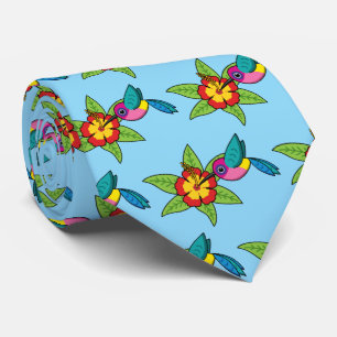 Colorful Hummingbird on Hibiscus Tropical Flower Tie