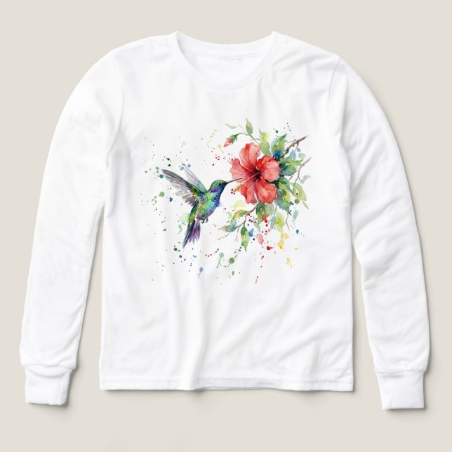 Colorful Hummingbird Watercolor Floral Nature Art (Design Front)