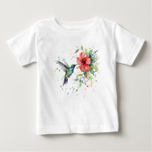 Colorful Hummingbird Watercolor Floral Nature Art Baby T-Shirt