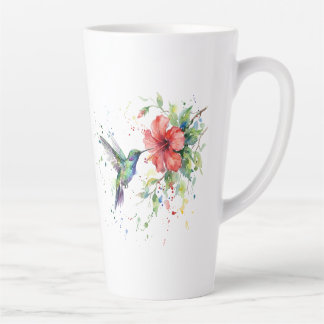 Colorful Hummingbird Watercolor Floral Nature Art Latte Mug