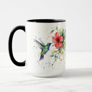 Colorful Hummingbird Watercolor Floral Nature Art Mug