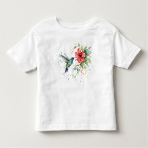 Colorful Hummingbird Watercolor Floral Nature Art Toddler T-Shirt