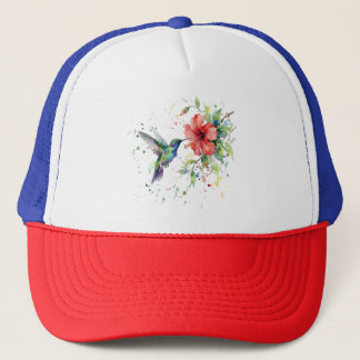 Colorful Hummingbird Watercolor Floral Nature Art Trucker Hat