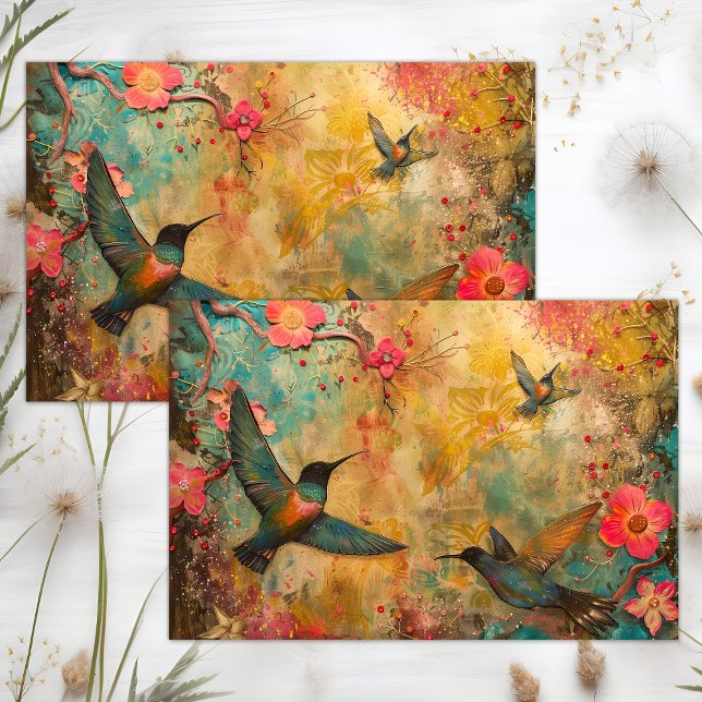 COLORFUL HUMMINGBIRDS MIXED MEDIA DECOUPAGE TISSUE PAPER (COLORFUL HUMMINGBIRDS MIXED MEDIA DECOUPAGE TISSUE PAPER)