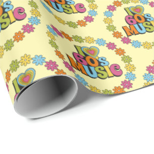 Colorful I Love 60s Music on Cream Wrapping Paper