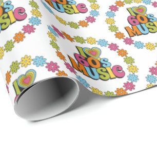 Colorful I Love 60s Music on White  Wrapping Paper