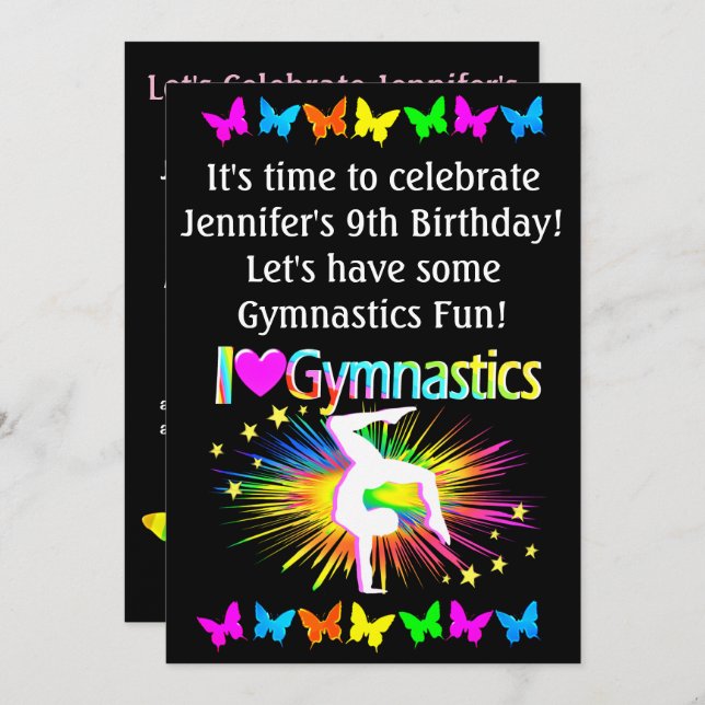 COLORFUL I LOVE GYMNASTICS INVITATION (Front/Back)