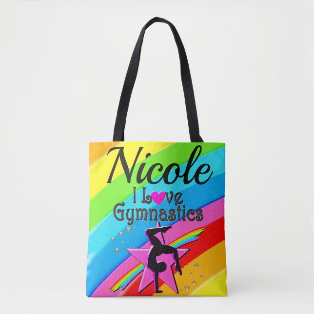 COLORFUL I LOVE GYMNASTICS PERSONALIZED DESIGN TOTE BAG (Front)