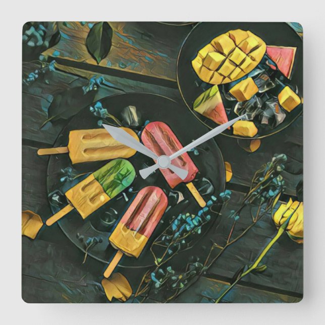 Colorful ice cream cone popsicle square wall clock (Front)