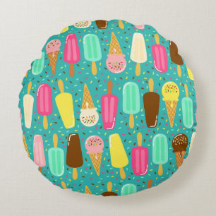 Colorful Ice Cream Pattern Summer  Round Cushion