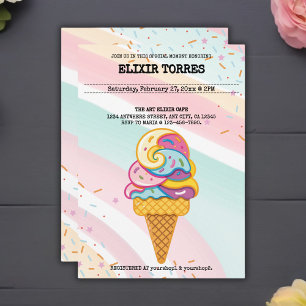 Colorful Ice Cream Scoop Sprinkles Baby Shower Invitation