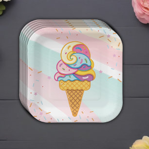 Colorful Ice Cream Scoop Sprinkles Baby Shower Paper Plate