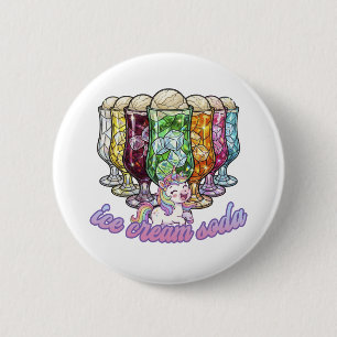 Colorful ice cream soda -with a unicorn- 6 cm round badge