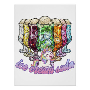 Colorful ice cream soda -with a unicorn- poster