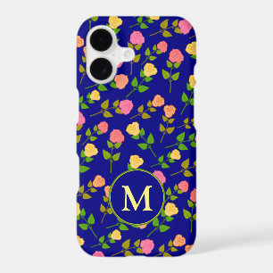 Colorful Illustrated Rose Pattern Monogram