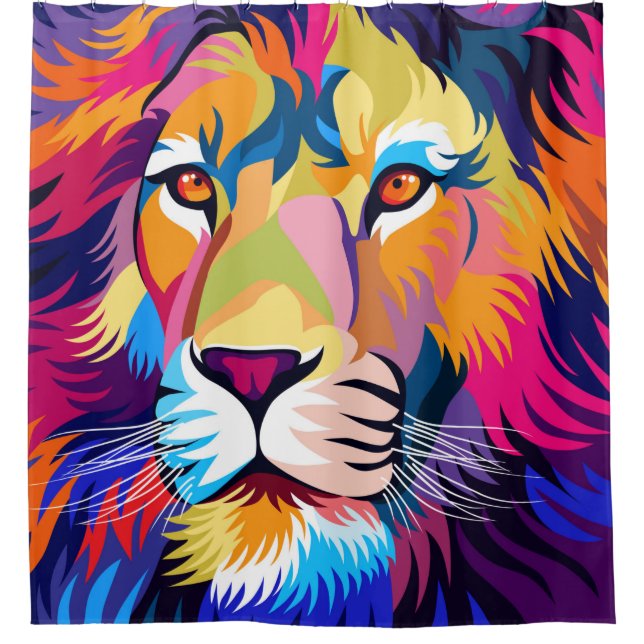 colorful illustrations, a lion, simple design - vi shower curtain (Front)