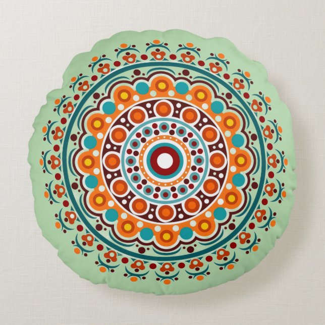 Colorful Indian Mandala Round Cushion (Front)