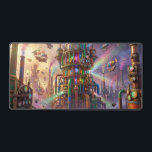 Colorful Industrial Clock World Gaming Steampunk Desk Mat<br><div class="desc">Step into a vibrant, high-definition world where Victorian machinery meets a psychedelic rainbow palette. This extra-large desk mat features an intricate, non-human steampunk landscape filled with glowing pipes, floating airships, and towering clockwork structures. Perfect for gamers, mechanical keyboard enthusiasts, or anyone looking to transform their home office into a creative...</div>