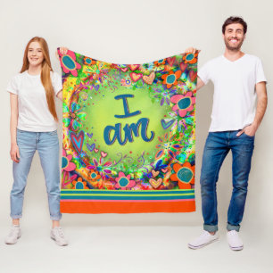 Colorful Inspirational I AM Floral Inspirivity Fleece Blanket