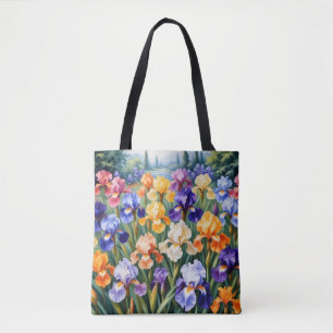 Colorful iris garden tote bag